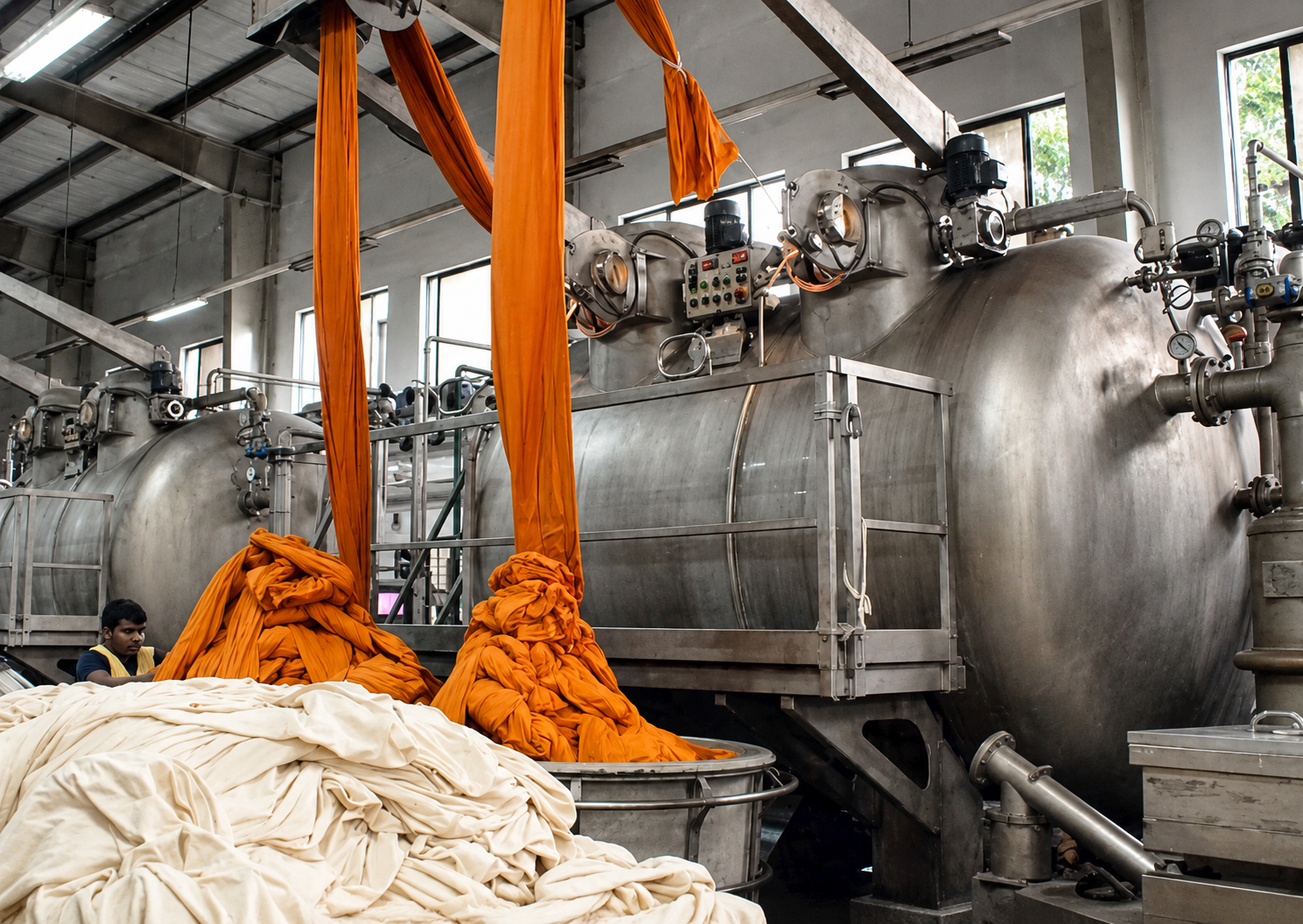 Dyed fabric coming out of dyeing jet machine