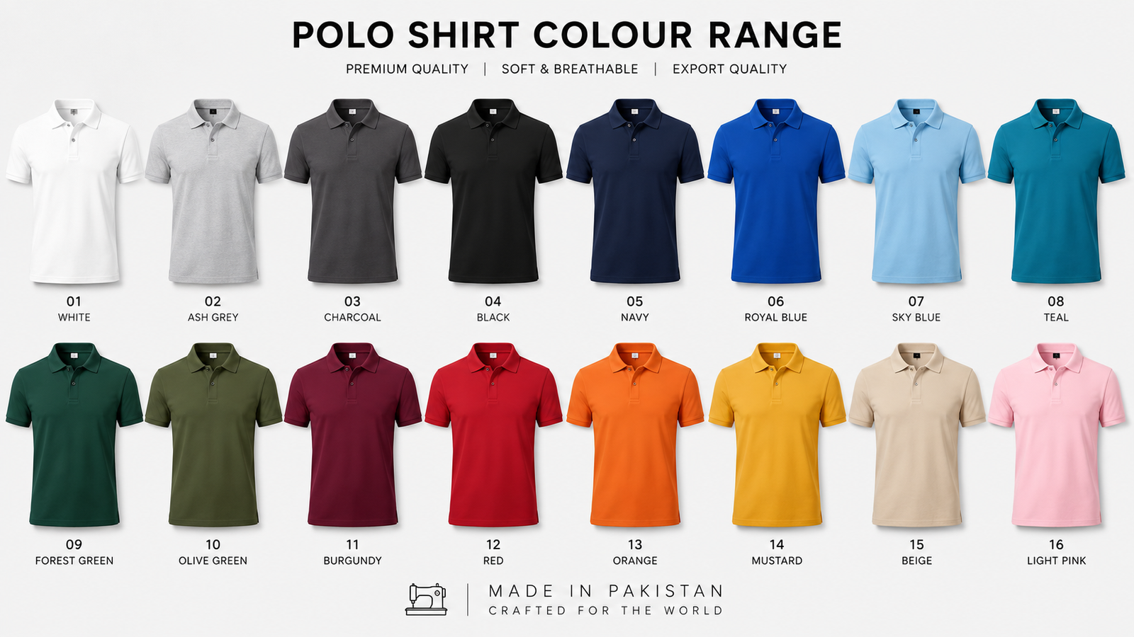 Polo shirt colour range available