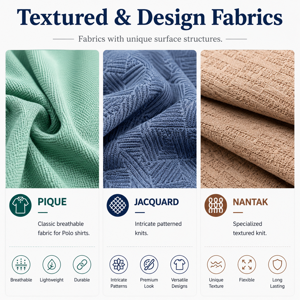 Textured & Design Fabrics - Pique, Jacquard, Nantak