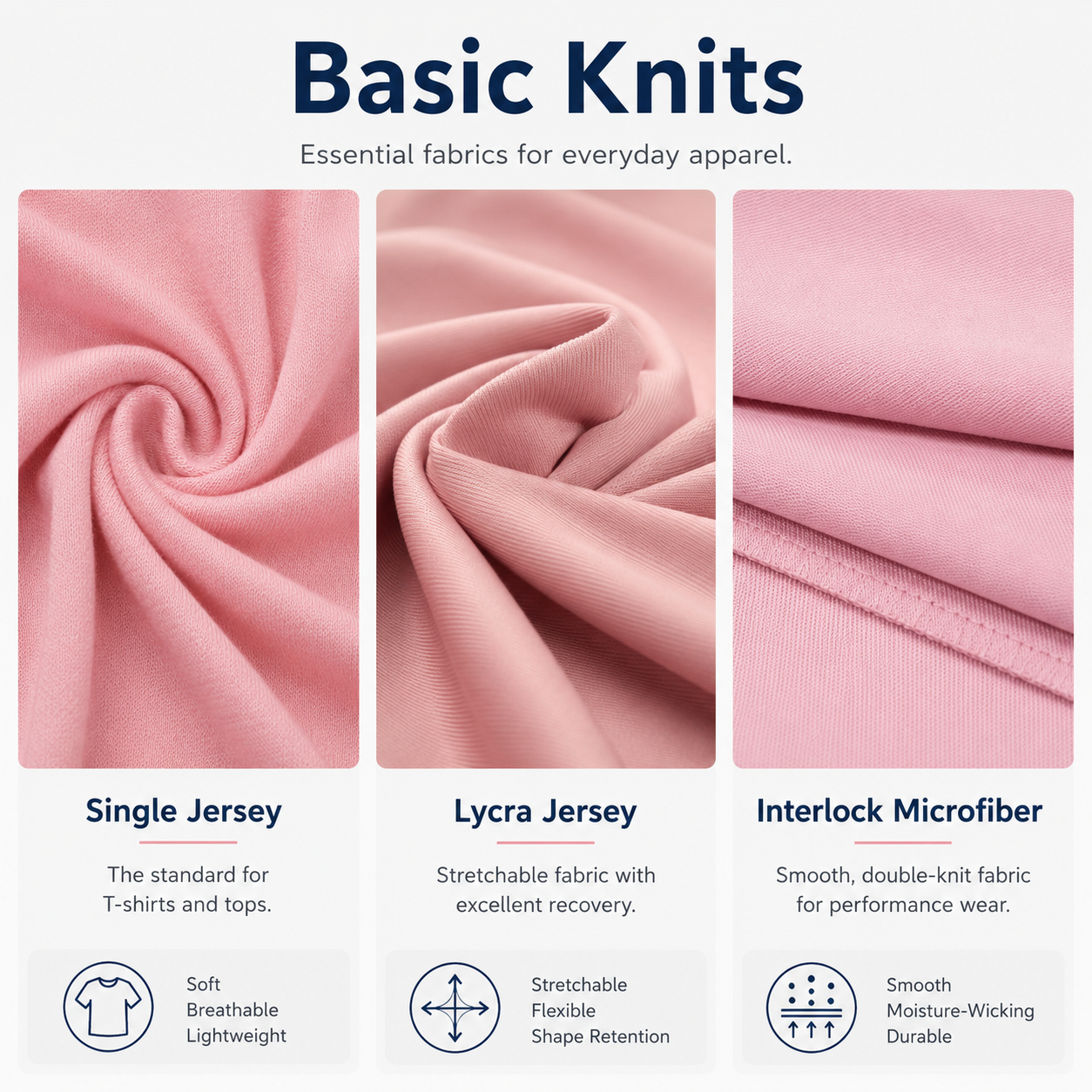 Basic Knits - Single Jersey, Lycra Jersey, Interlock Microfiber